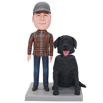 Macho y Su Mascota Gato y Perro Figura Personalizada de Arcilla Hecha a Mano